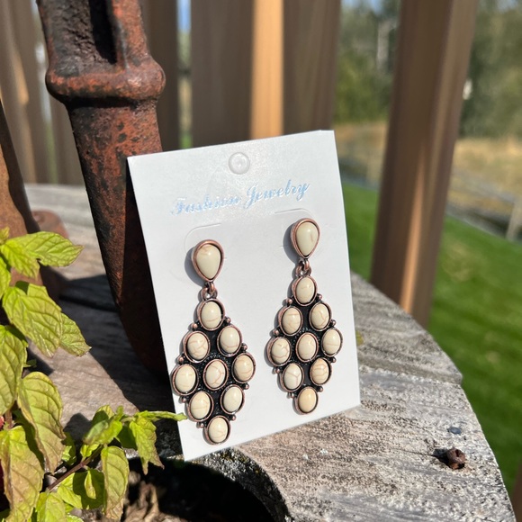 Jewelry - Western Faux White Turquoise Stone Chandelier Copper Earrings Gift New Boho